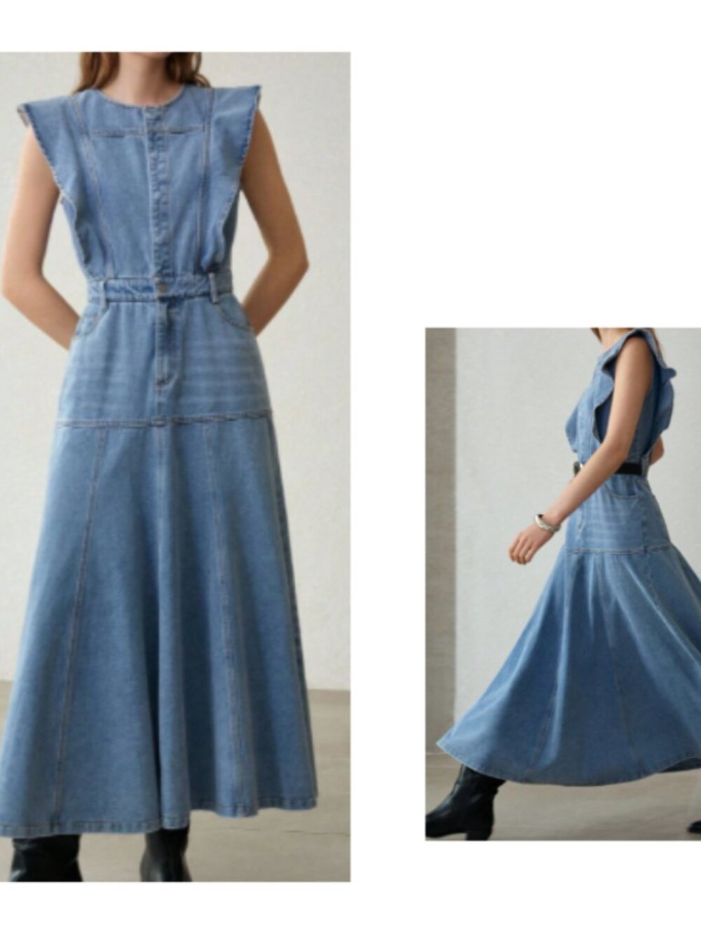 NWOT Fit and flare denim dress with ruffles